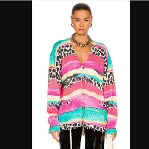 R13 Multi-Stripe Distressed Edge Cardigan